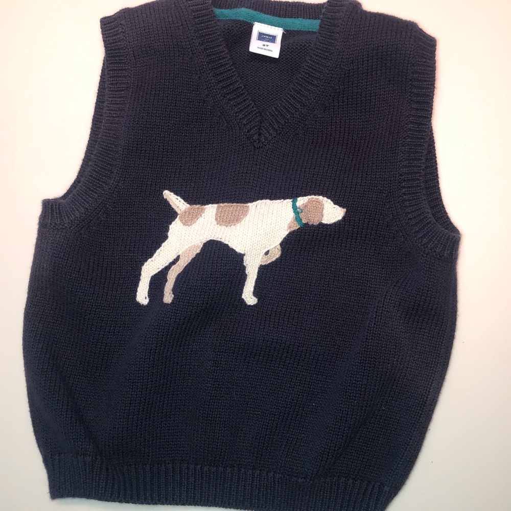 Janie and Jack Navy Sweater Vest with Dog Design